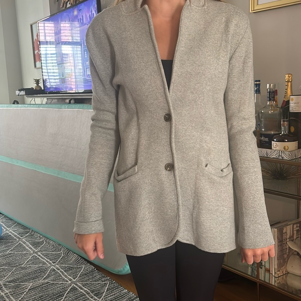J. Crew Gray Knit Blazer Cardigan Sweater Size S Schoolboy Classic Preppy Office